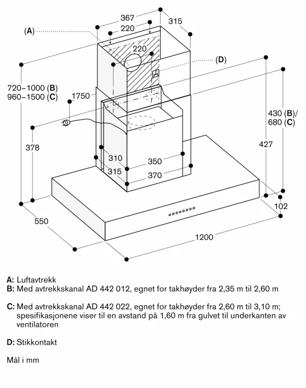 Gaggenau, Serie 400 Veggmontert hette 120 cm Edelstål, AW442120 - Bilde 4