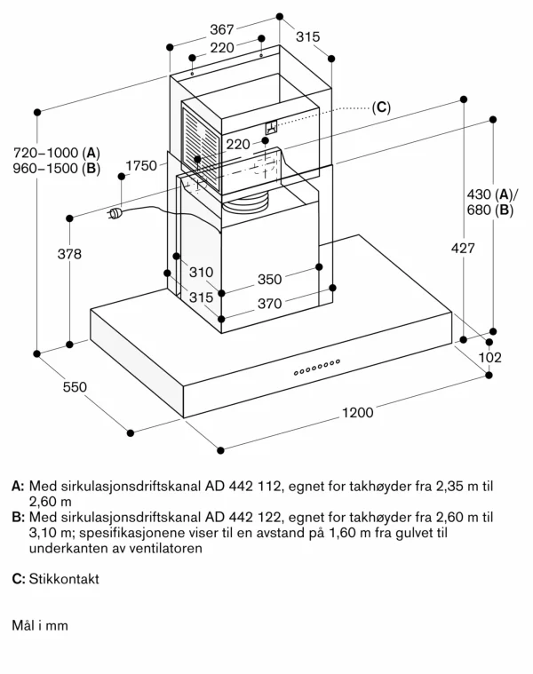 Gaggenau, Serie 400 Veggmontert hette 120 cm Edelstål, AW442120 - Bilde 5