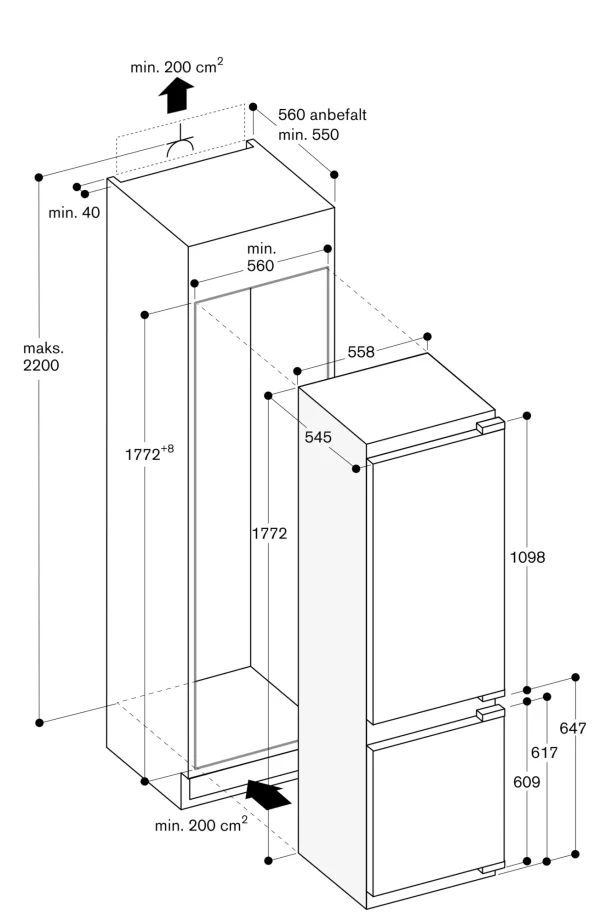 Gaggenau, Serie 200 Kjøl-/frysekombinasjon 177.2 x 55.8 cm Dempet dørstengingssystem/Flathengslet, RB280330 - Bilde 2