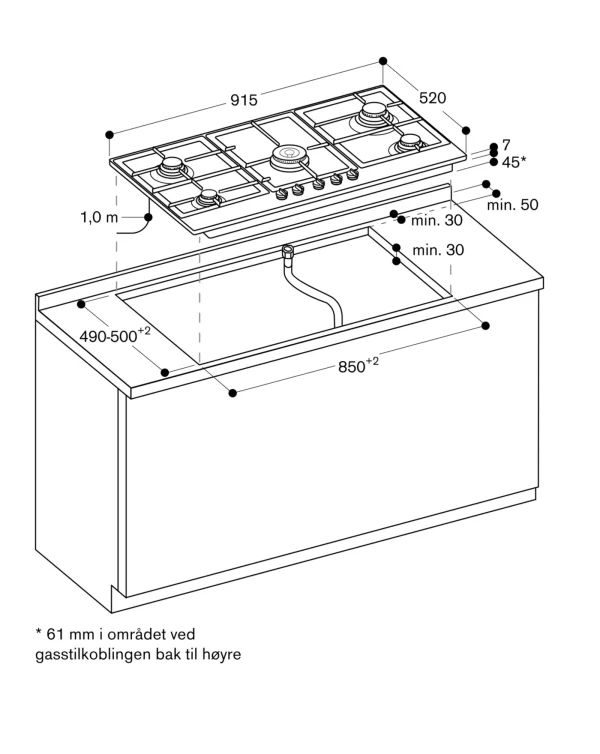 Gaggenau, Serie 200 Gasstopp 90 cm Naturgass 20 mbar, CG291210 - Bilde 2