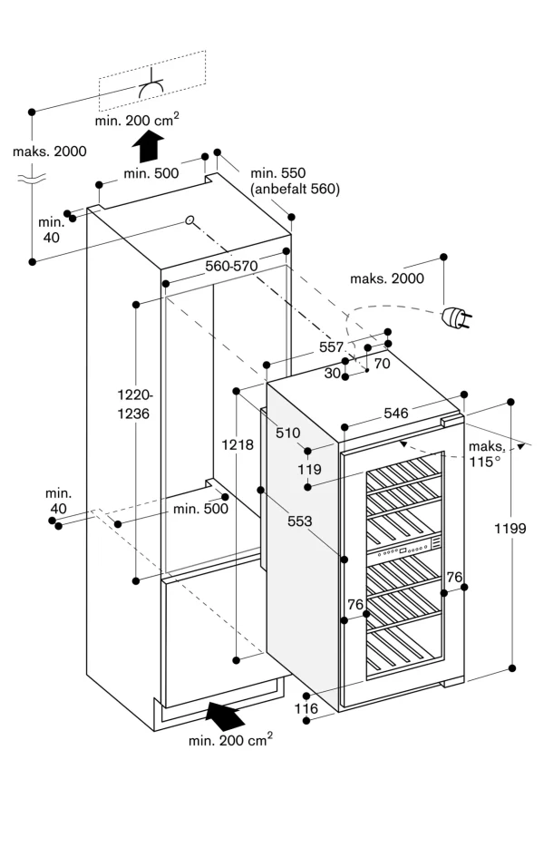 Gaggenau, Serie 200 Integrert vinskap 121.8 x 55.7 cm, RW222263 - Bilde 3