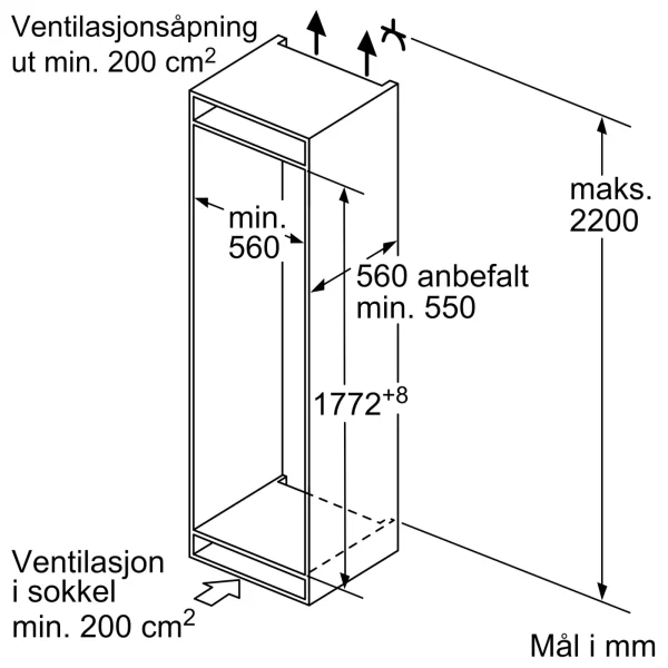 Siemens,iQ100 Integrert kjøleskap 177.2 x 54.1 cm Glidehengsel KI81R5SE0 - Bilde 6