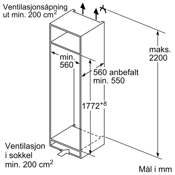 Siemens,iQ100 Integrert kombiskap 193.5 x 69.1 cm Glidehengsel KB96NNSE0 - Bilde 10
